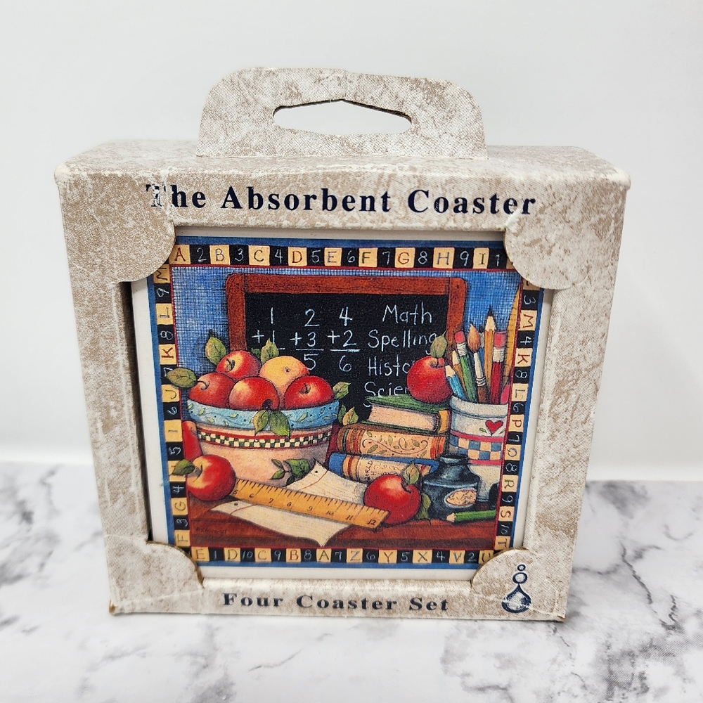 Absorbastone Colorful School Theme Absorbent Coaster Set Of 4